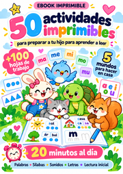 50 Actividades imprimibles para preparar a tu hijo para aprender a leer + 2 Bonos